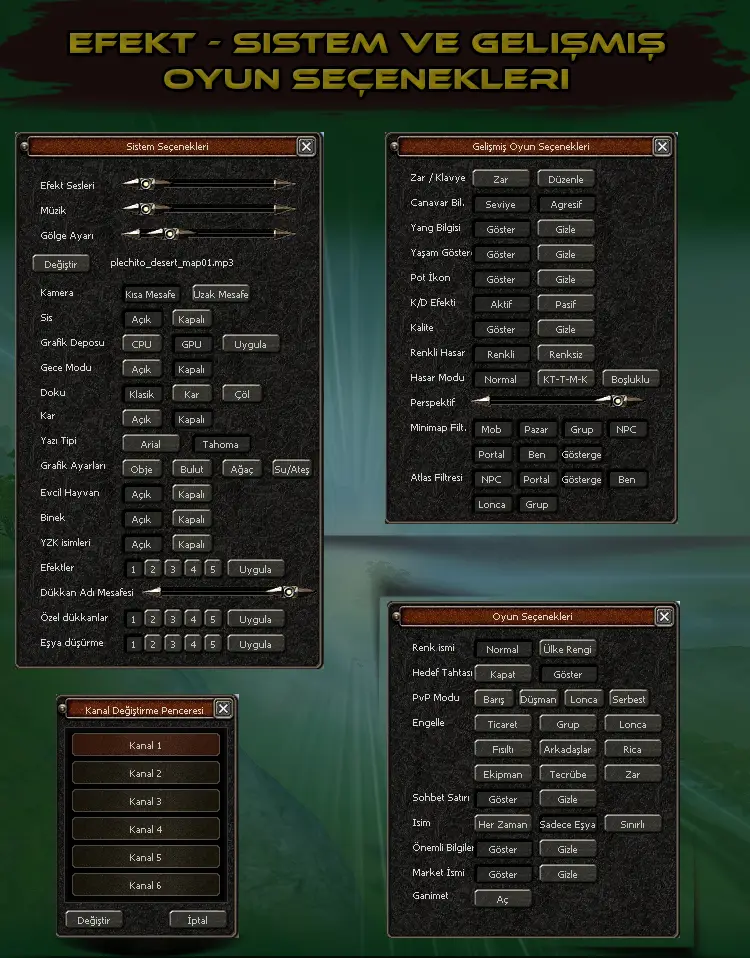 ArlaMt2 Efekt Sistemi ile düşük bilgisayar özellikleri olan oyuncular için efektler kapatılabilir ve gelişmiş oyun seçenekleri ile daha detaylı opsiyonlar sunulur.